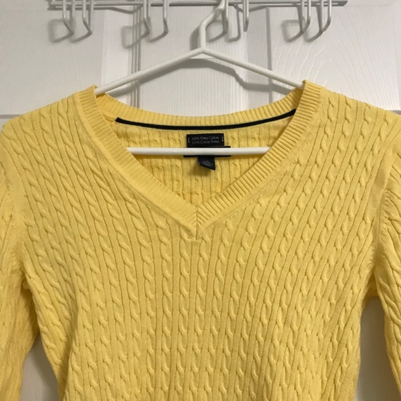 Y2K Tommy Hilfiger Pima Cotton Cable Knit S Long Sleeve Top Yellow V-Neckline - Picture 2 of 5